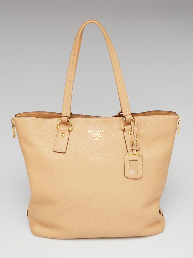Prada Light Brown Vitello Daino Leather Shopping Tote Bag