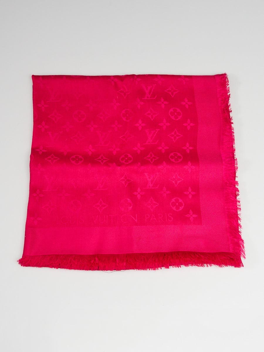 Louis Vuitton Pink Monogram Denim Silk/Wool Shawl Scarf - Yoogi's Closet
