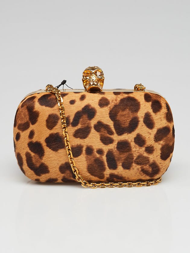 Alexander McQueen Brown Animal Print Pony Hair Skull Box Clutch Bag