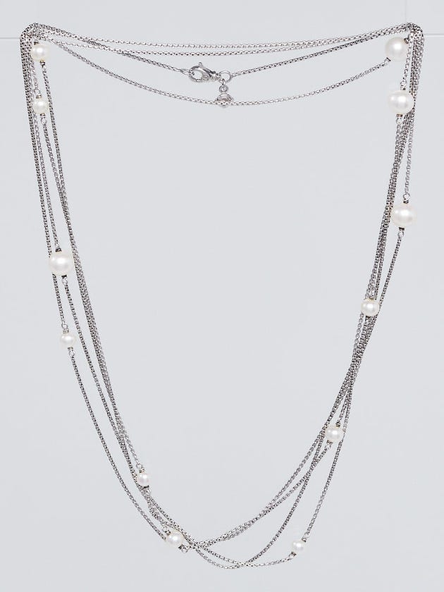 David Yurman Sterling Silver and Long Pearl Station Necklace