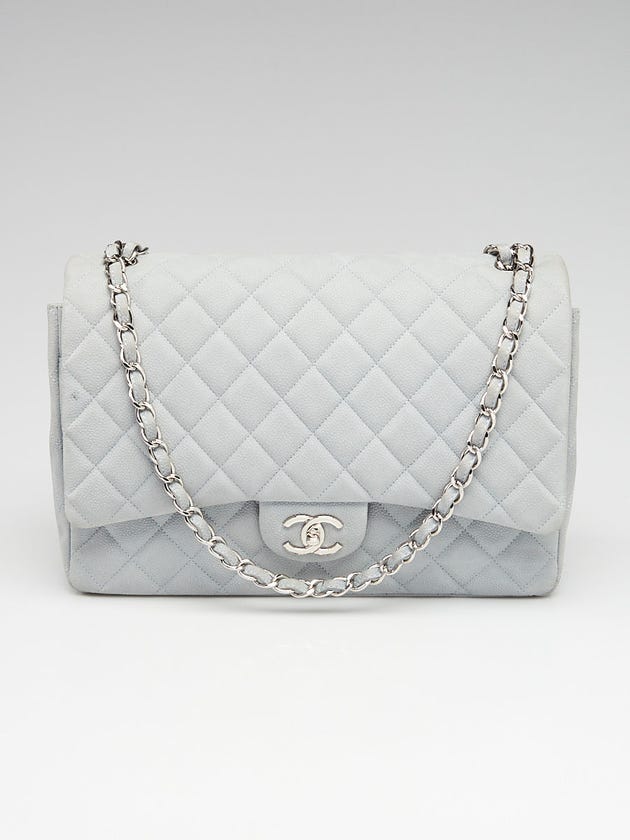 Chanel Grey Quilted Matte Caviar Leather Classic Maxi Double Flap Bag