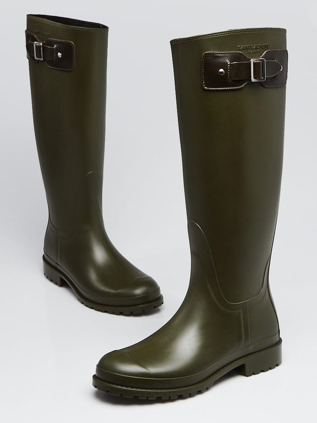 Yves Saint Laurent Khaki Green Rubber Festival Rain Boots Size 8.5/39