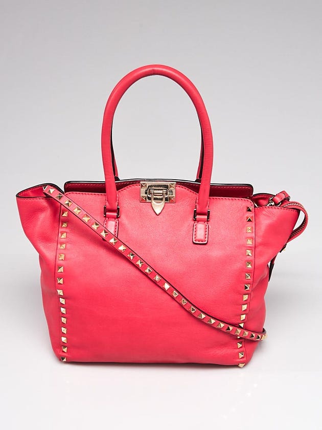 Valentino Fuchsia Smooth Calfskin Leather Rockstud Double Handle Tote Bag