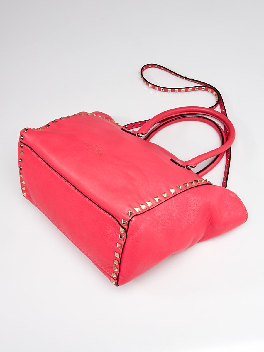 VALENTINO Rockstud Leather Medium Tote Shoulder Bag Pink