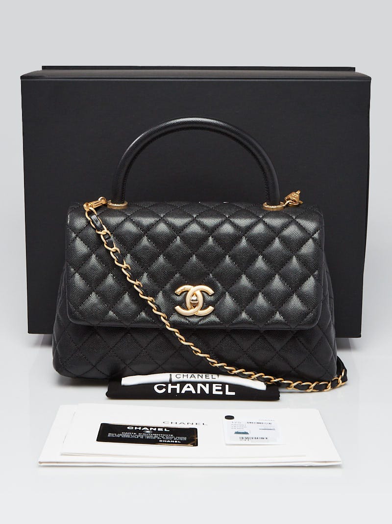 Chanel Black Quilted Caviar Leather Small Coco Handle Bag