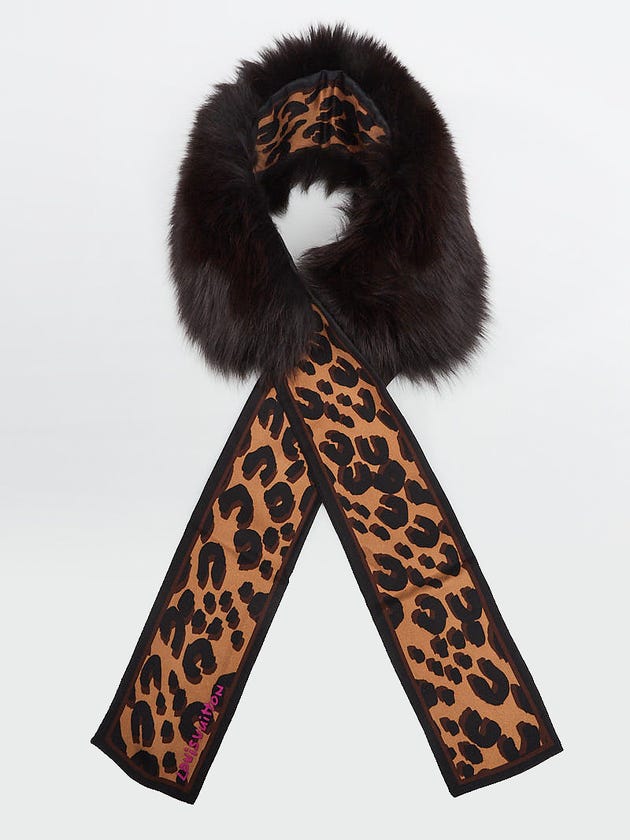 Louis Vuitton Leopard Silk and Brown Fox Fur Stole Scarf
