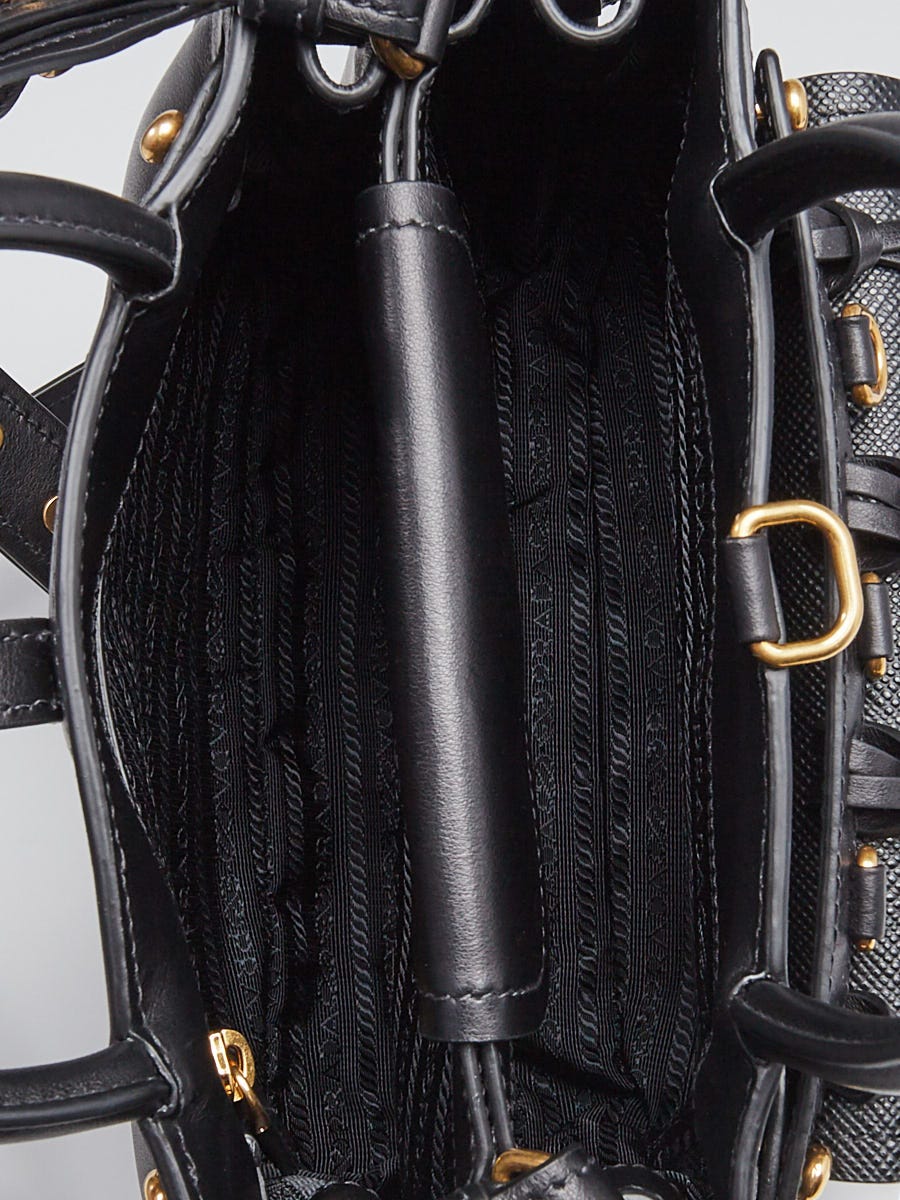 Prada Black Saffiano Leather Gold Ring Crossbody Bag 1BA074