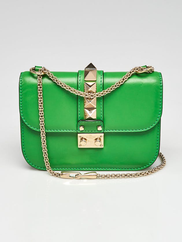 Valentino Green Calfskin Leather Rockstud Lock Small Flap Bag