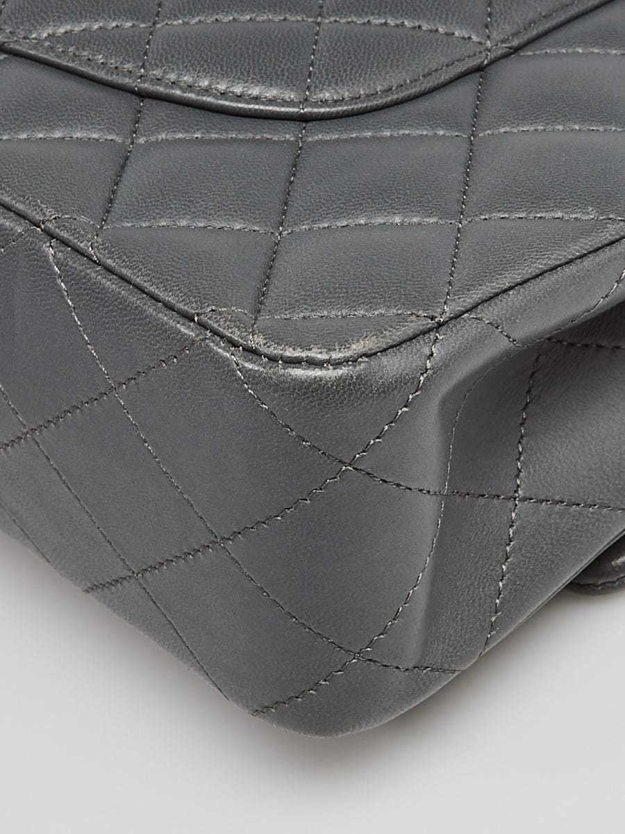 Chanel Charcoal Grey Quilted Lambskin Leather Classic Medium