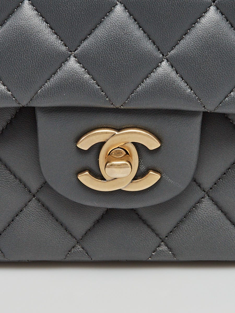 Chanel Charcoal Grey Quilted Lambskin Leather Classic Medium