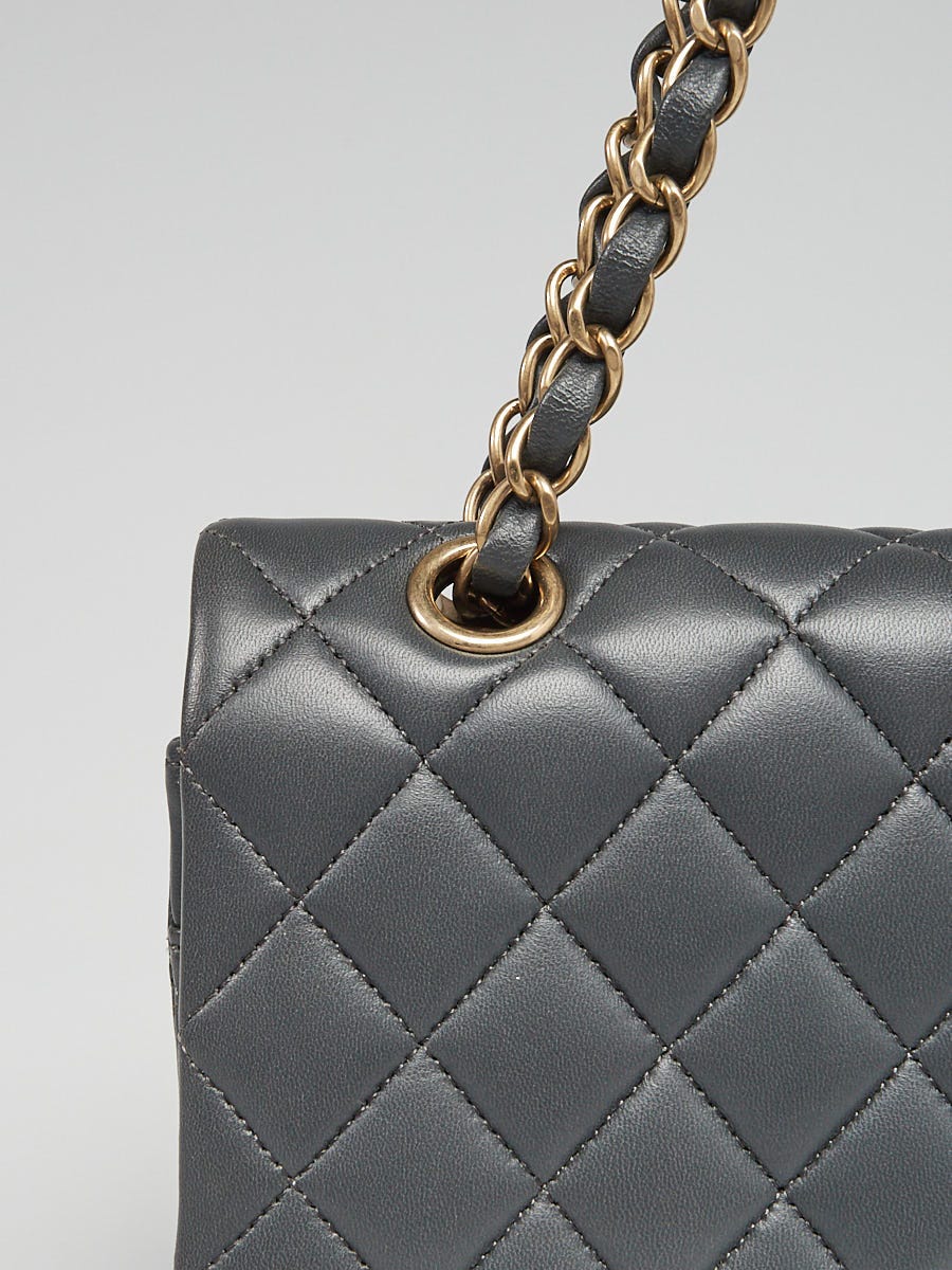 Chanel Charcoal Grey Quilted Lambskin Leather Classic Medium Double Flap  Bag - Yoogi's Closet