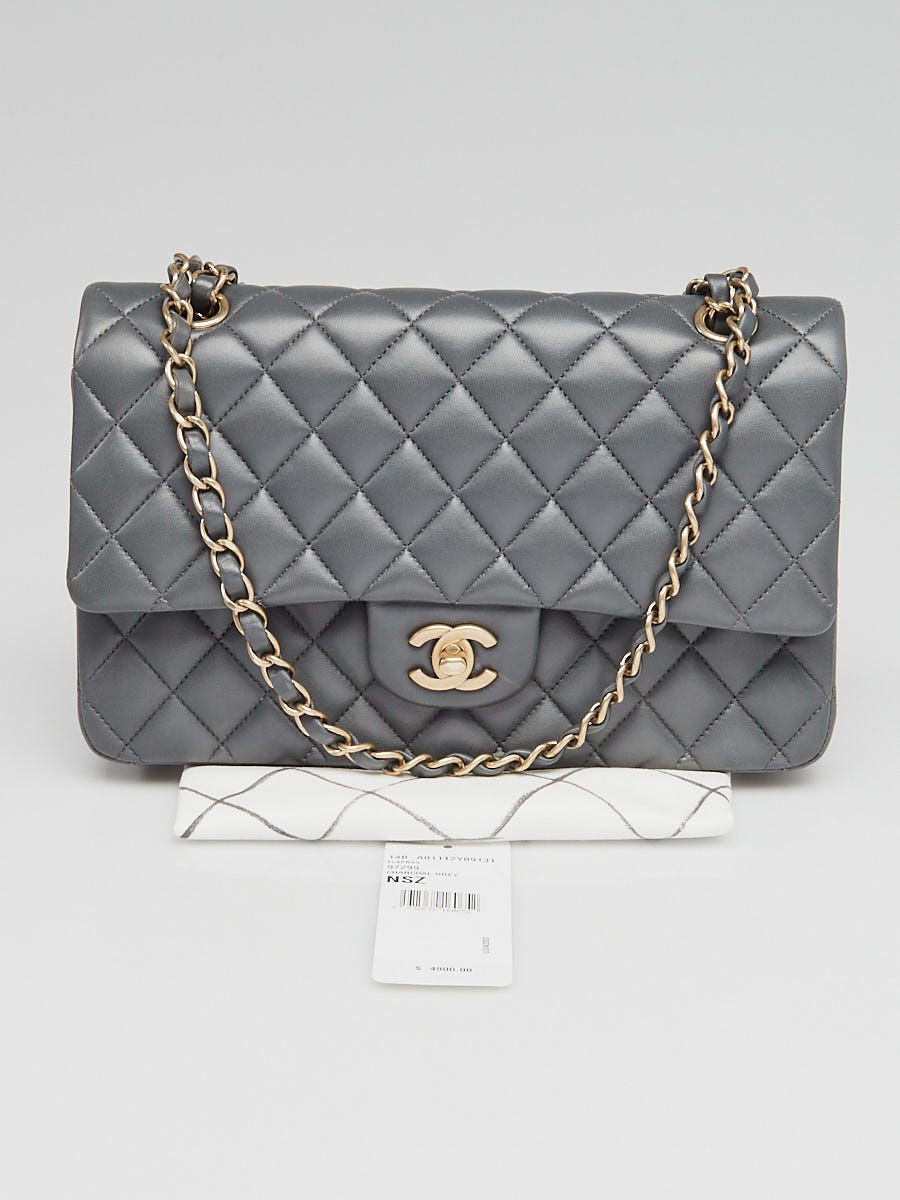 Chanel Charcoal Grey Quilted Lambskin Leather Classic Medium Double Flap  Bag - Yoogi's Closet