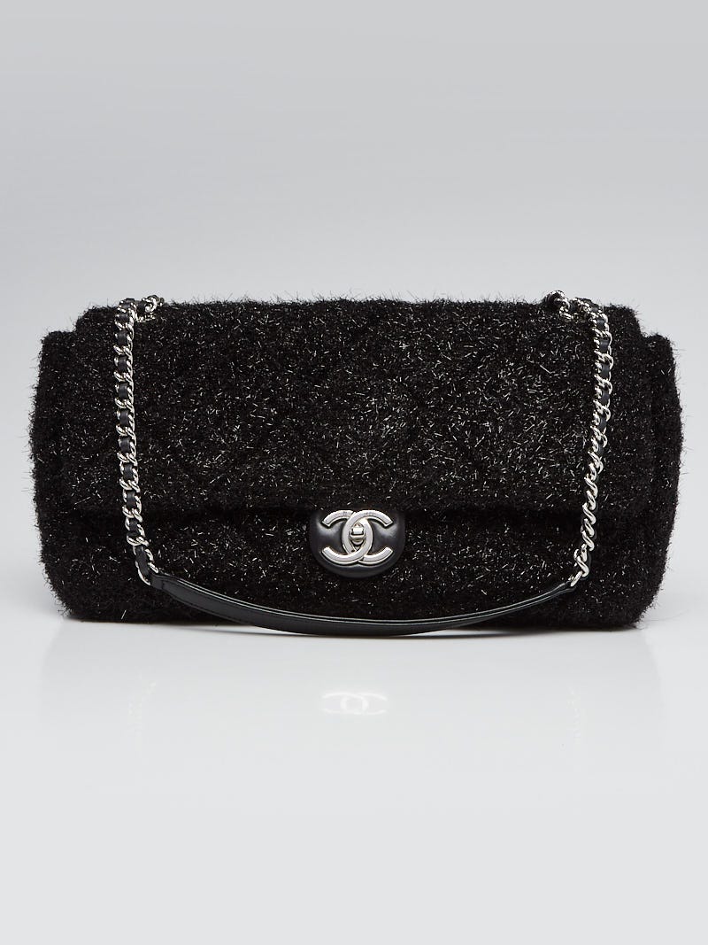 Chanel Black Quilted Knit Pluto Glitter Large Flap Bag - Yoogi's Closet