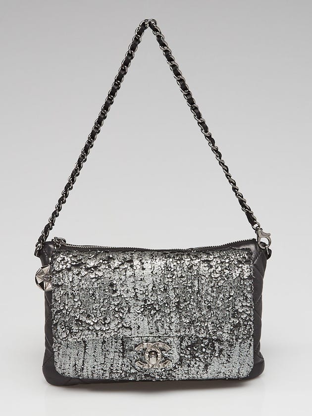 Chanel Silver Metallic Lambskin and Black Quilted Lambskin Leather Mineral Nights Box Evening Bag