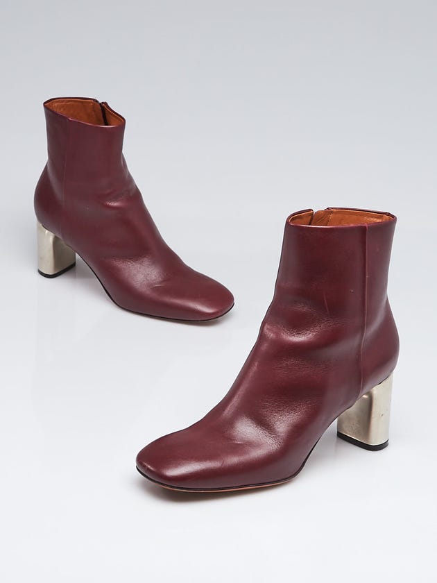 Celine Burgundy Leather Bam Bam Booties Size 5.5/36
