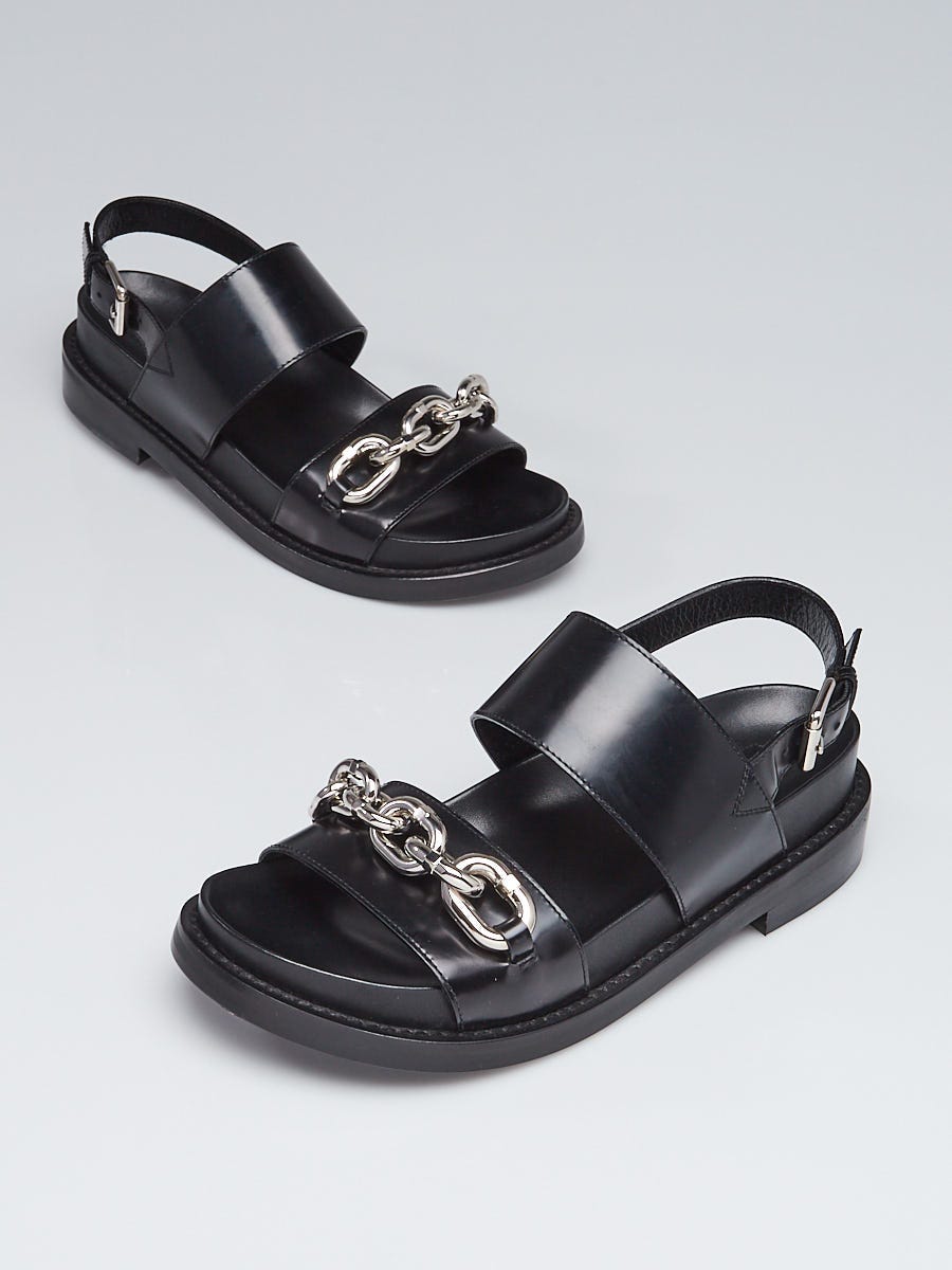 Louis Vuitton Black Leather Bow Flat Sandals Size 8.5/39 - Yoogi's