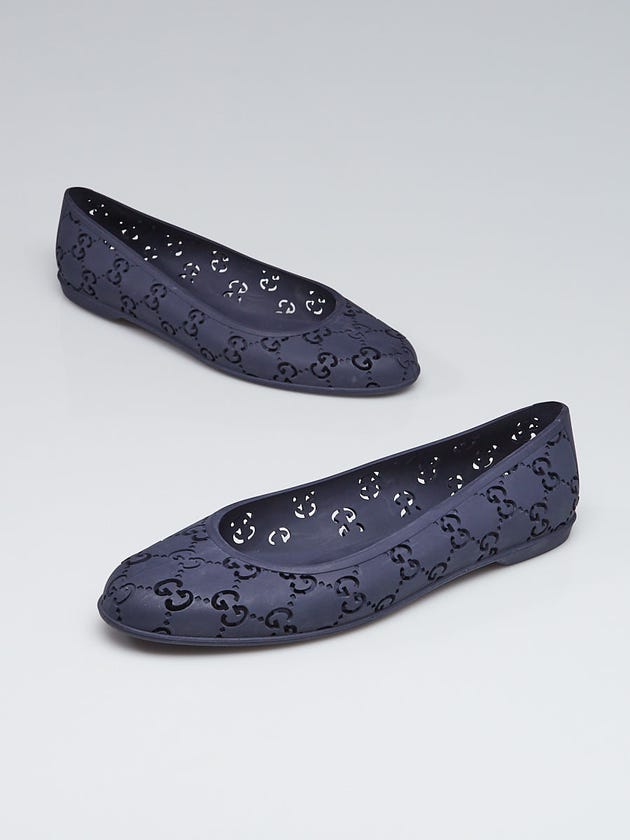 Gucci Navy Blue Rubber GG Logo Skimmer Ballet Flats Size 10.5/41