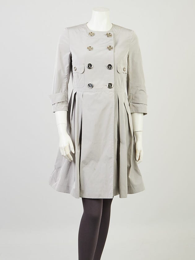 Burberry London Grey Polyester Peplum Trench Coat Size 4