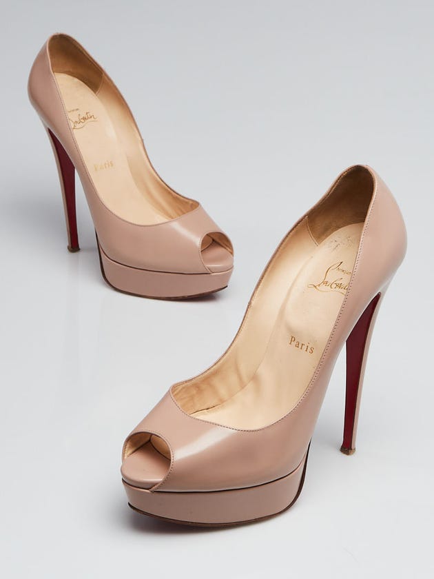 Christian Louboutin Beige Leather Lady Peep 150 Platform Peep-Toe Pumps Size 9.5/40