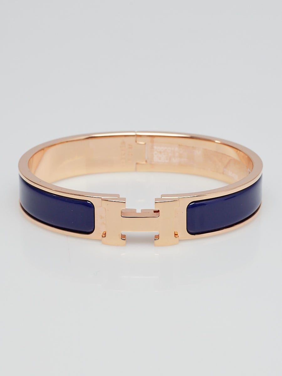 Hermes Bleu Imperial Enamel Rose Gold Plated Clic-Clac H GM Narrow