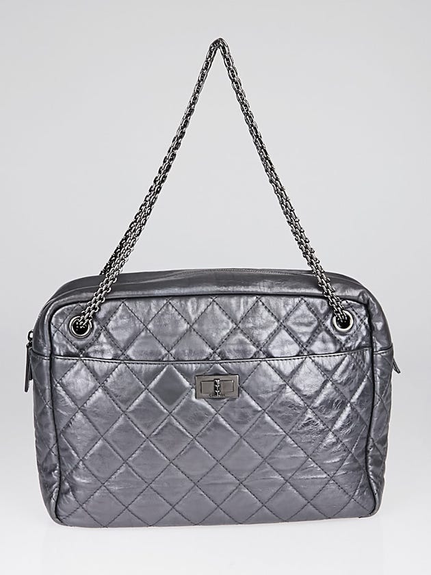 Chanel Silver Metallic Quilted Calfskin Leather Large Reissue Camera Case Bag