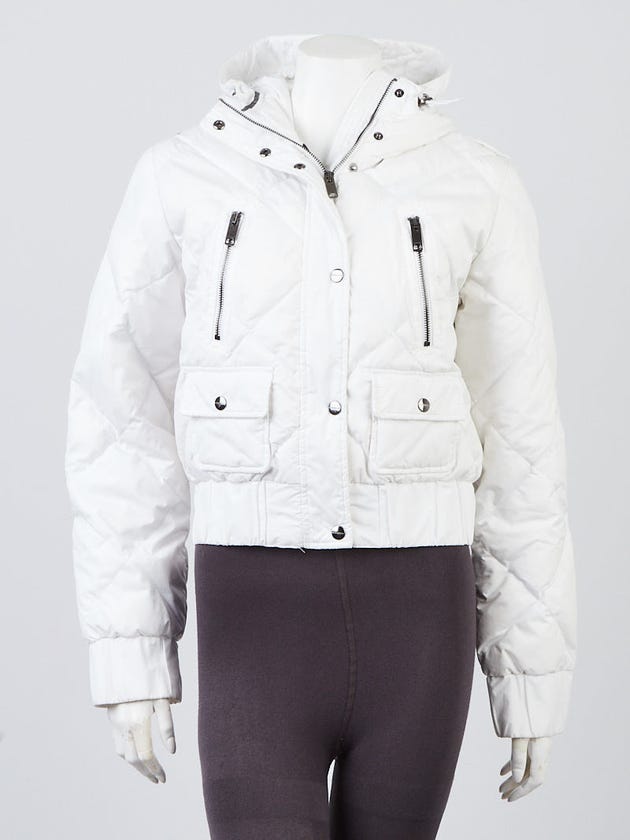 Burberry White Quilted Polyester Zip Down Jacket Size M