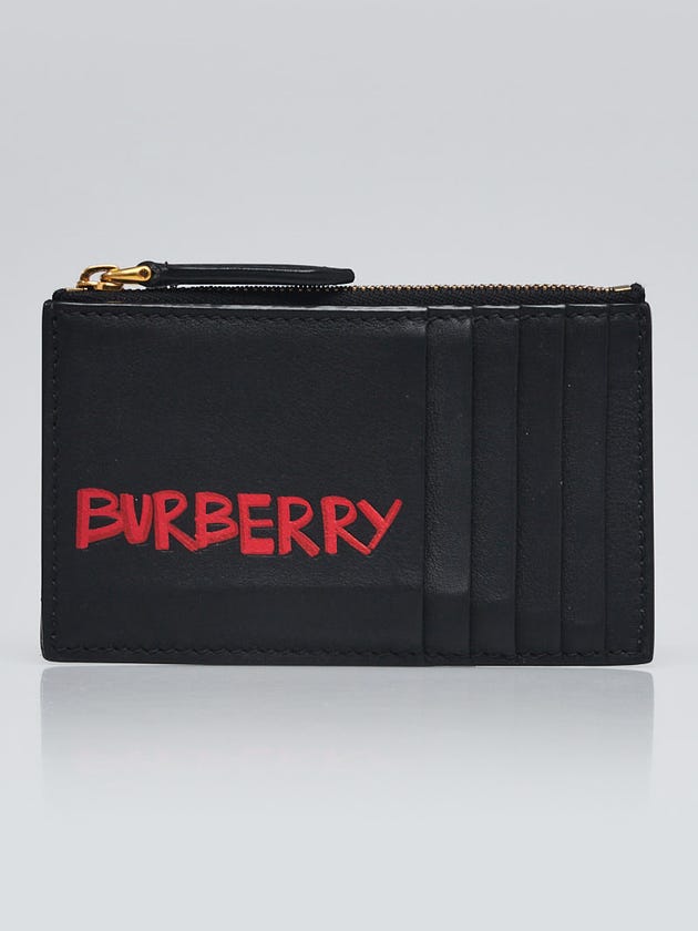 Burberry Black Leather Graffiti Print Zip Card Case
