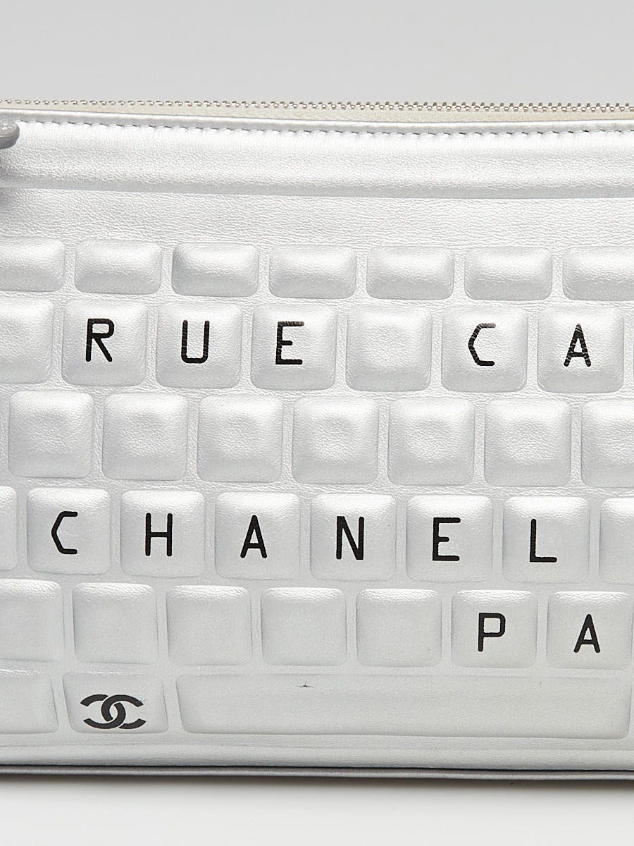 Chanel Silver Calfskin Leather Keyboard Clutch Bag - Yoogi's Closet