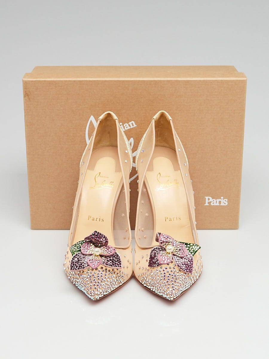Christian Louboutin Nude/Gold Mesh and Crystal Embellished