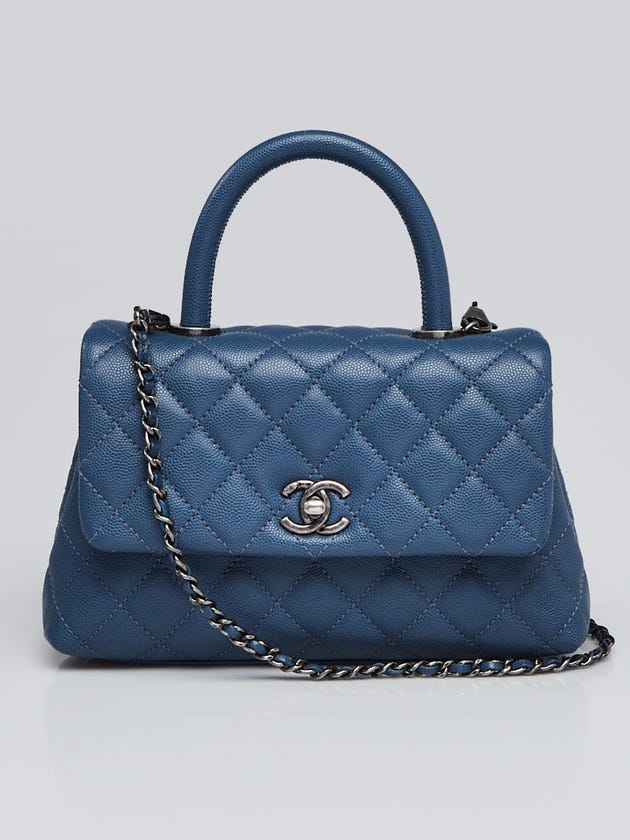 Chanel Blue Quilted Caviar Leather Mini Coco Handle Bag