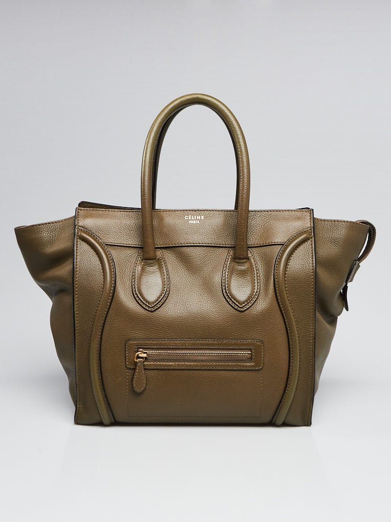 Celine Olive Green Grained Leather Mini Luggage Tote Bag | Yoogi's 