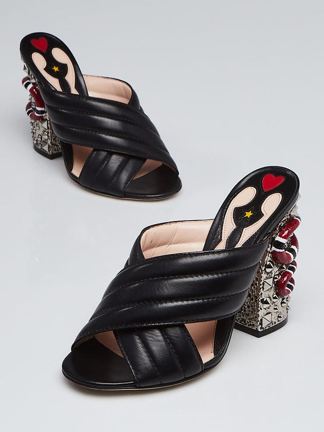 Gucci Black Leather Webby Snake Heel Mules Size 7/37.5