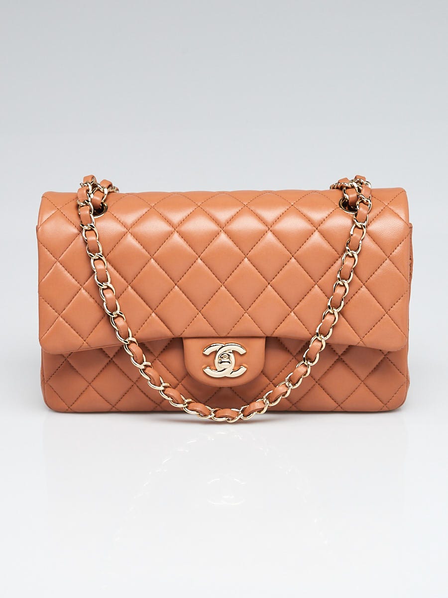 Chanel Beige Clair Quilted Lambskin Leather Classic Medium Double Flap Bag  - Yoogi's Closet
