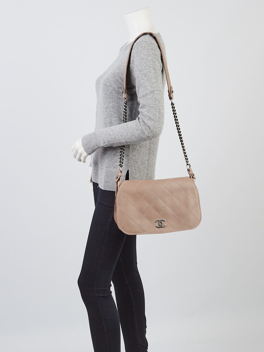 Chanel Taupe Diamond Stitch Leather Highlander Crossbody Bag