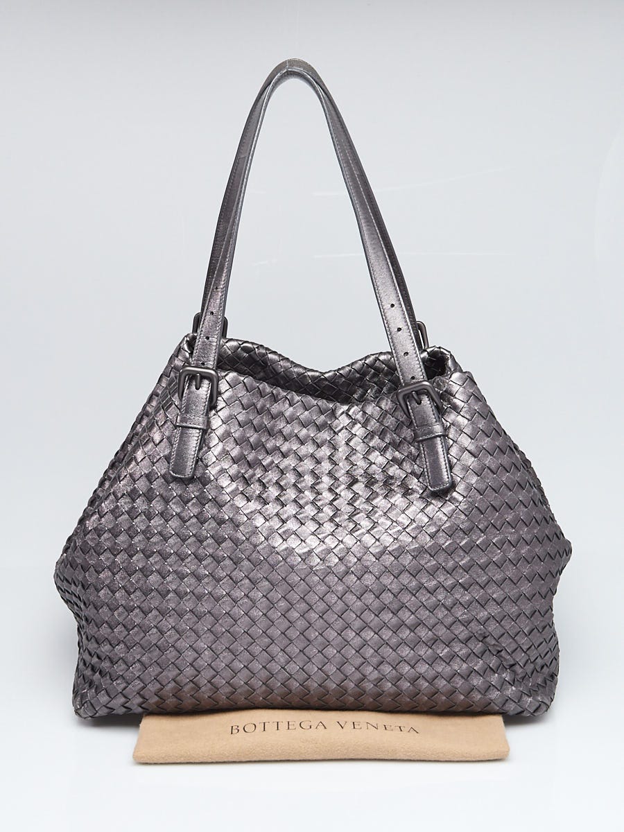 Bottega Veneta Dark Silver Intreciatto Woven Nappa Leather