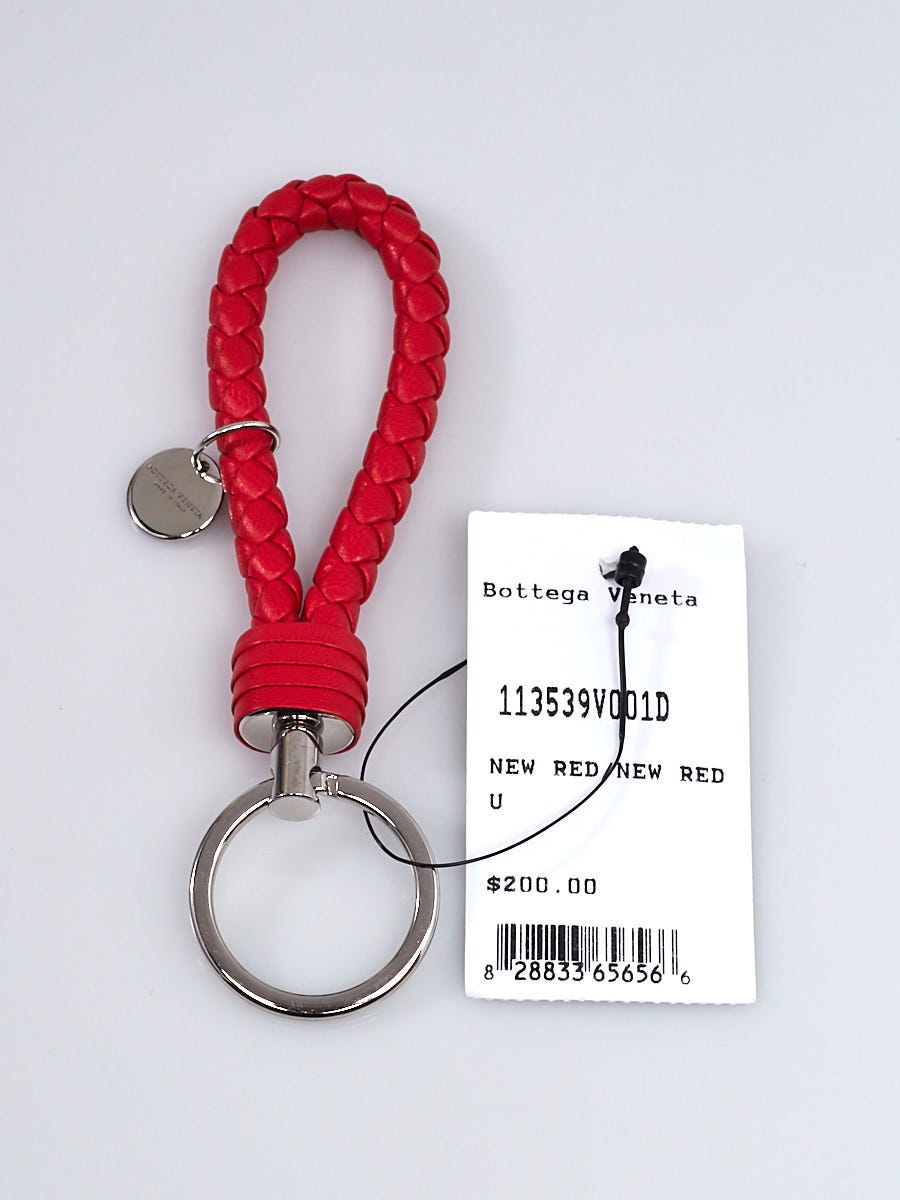 Bottega Veneta Dark Red Intrecciato Woven Leather Tab Key Ring Holder -  Yoogi's Closet