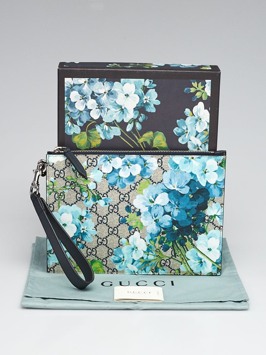 Gucci Beige/Blue GG Coated Canvas Blooms Wristlet Zip Clutch Bag - Yoogi's  Closet