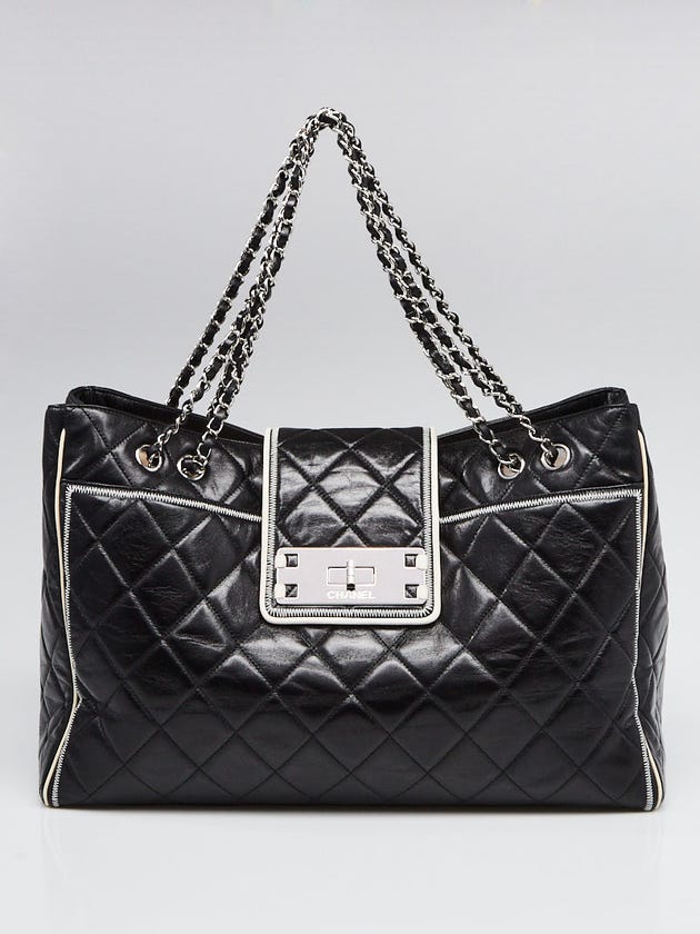 Chanel Black Quilted Lambskin Leather East/West Large Tote Bag