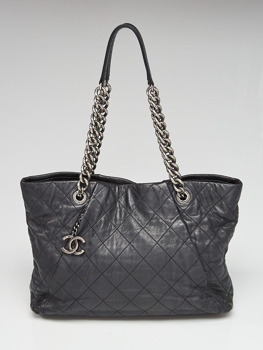 Chanel Black Quilted Leather Coco Pleats Shopping Tote Bag