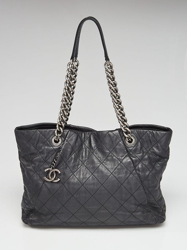 Chanel Black Quilted Leather Coco Pleats Shopping Tote Bag