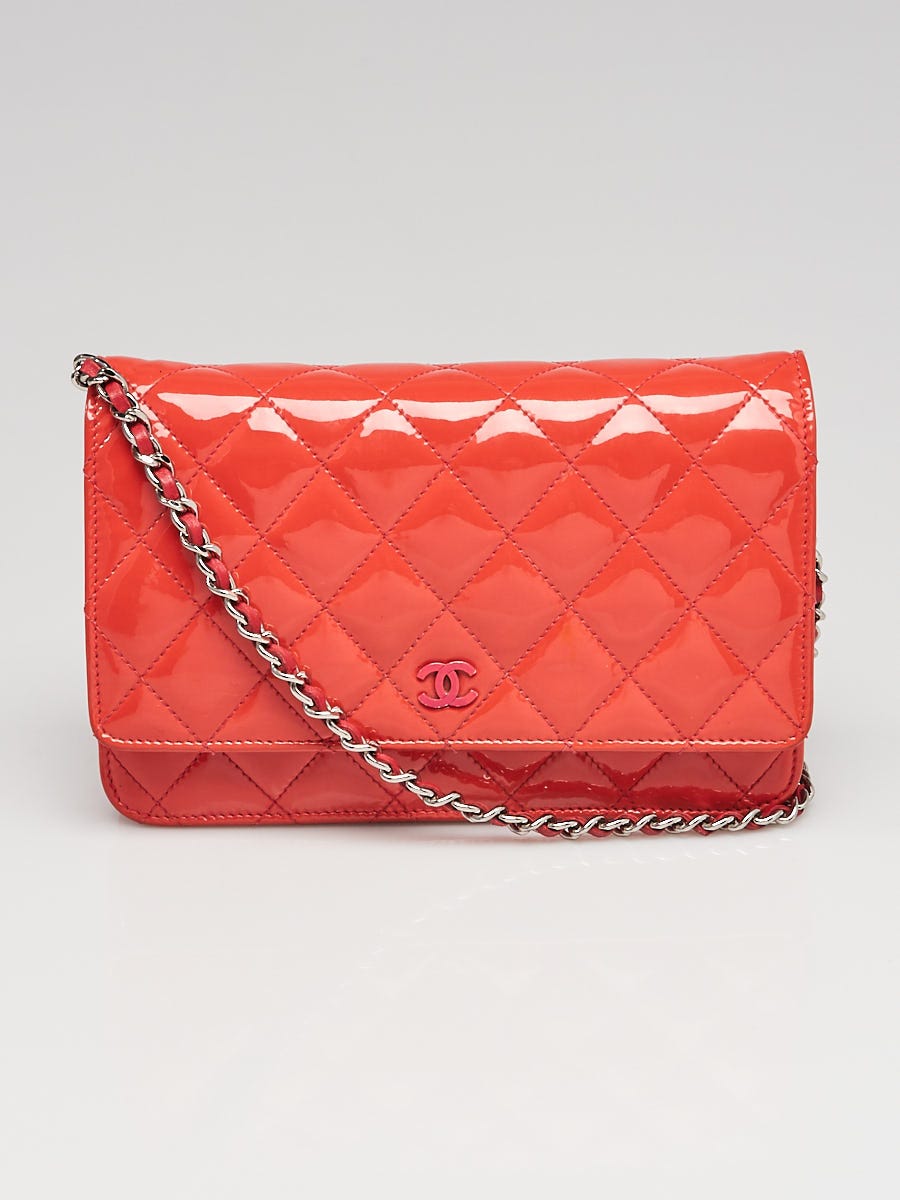Chanel Coral Quilted Patent Leather CC WOC Clutch Bag - Yoogi's Closet