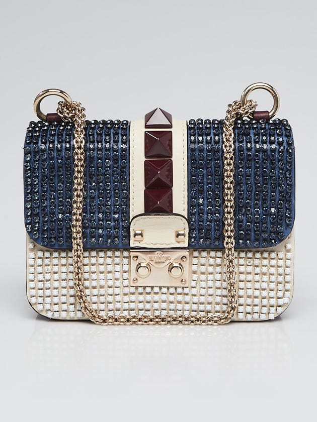 Valentino White Leather Bead and Crystal Rockstud Glam Lock Mini Flap Bag