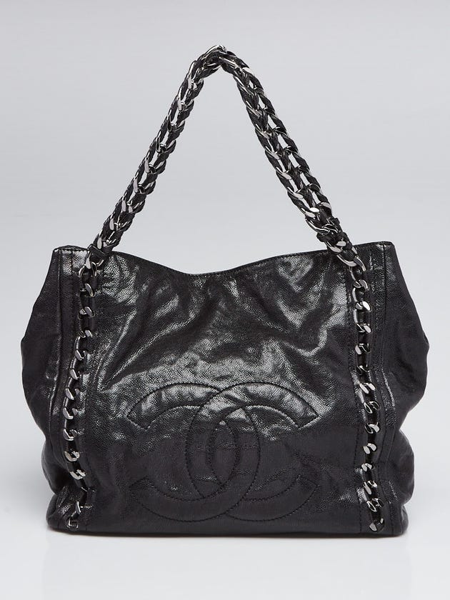 Chanel Black Glazed Caviar Leather Modern Chain Tote Bag