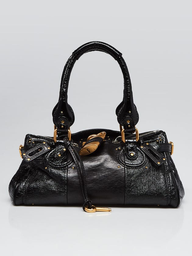 Chloe Black Textured Patent Leather Medium Paddington Satchel Bag