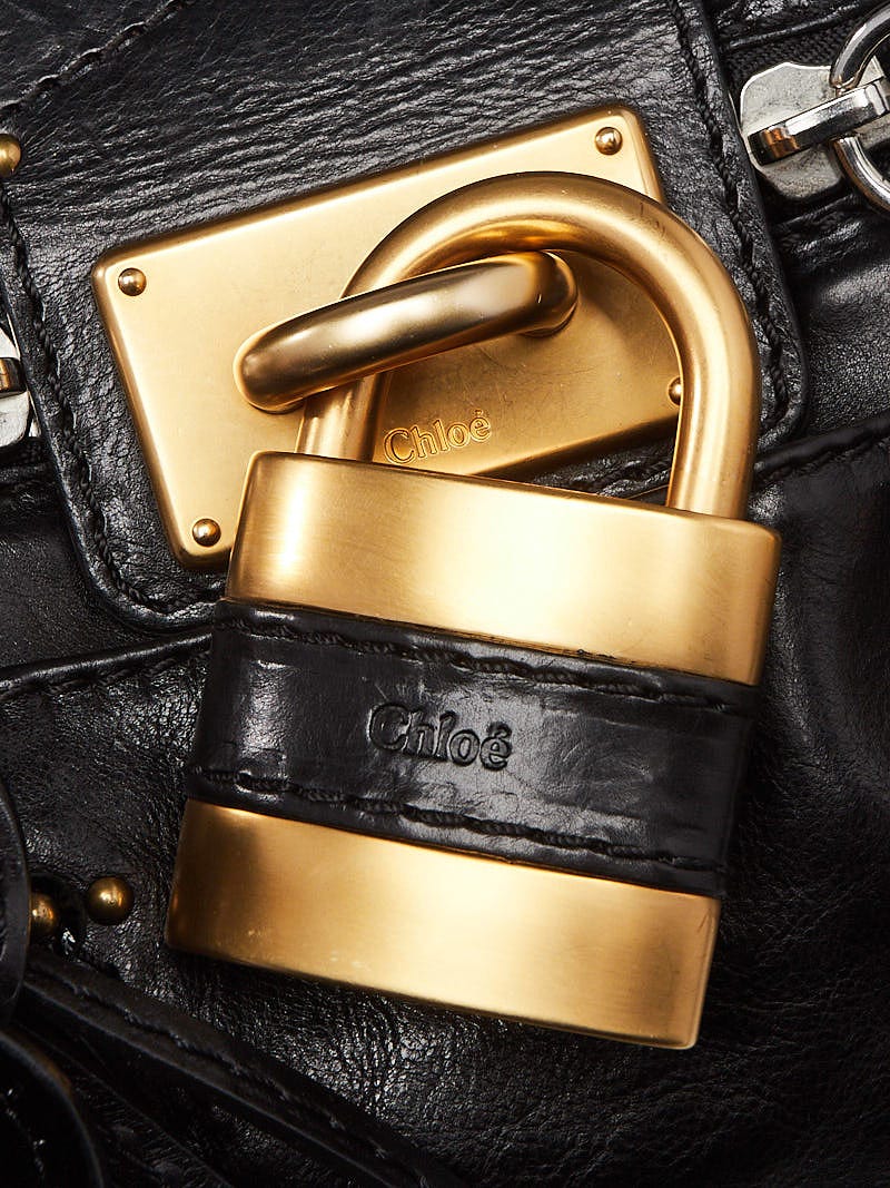 Chloe Black Textured Patent Leather Medium Paddington Satchel Bag