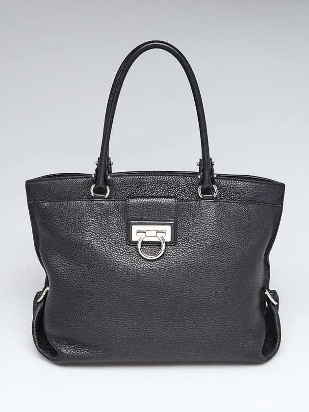 Salvatore Ferragamo Black Pebbled Leather Dotty Tote Bag