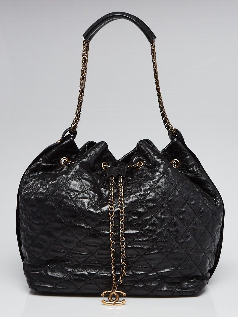 Chanel Black Quilted Leather Button Up Hobo Bag - Yoogi's Closet