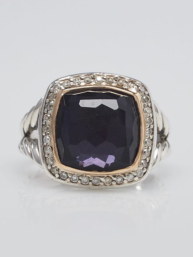 David Yurman 11mm Black Orchid with Diamonds and 18k Yellow Gold Albion Ring Size 7