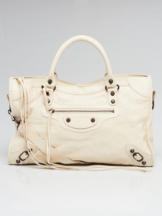 Balenciaga Blanc Creme Lambskin Leather Motorcycle City Bag