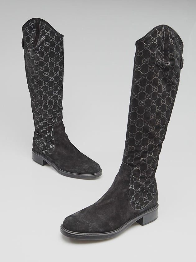 Gucci Black GG Suede Flat Softy Boots 9.5/40